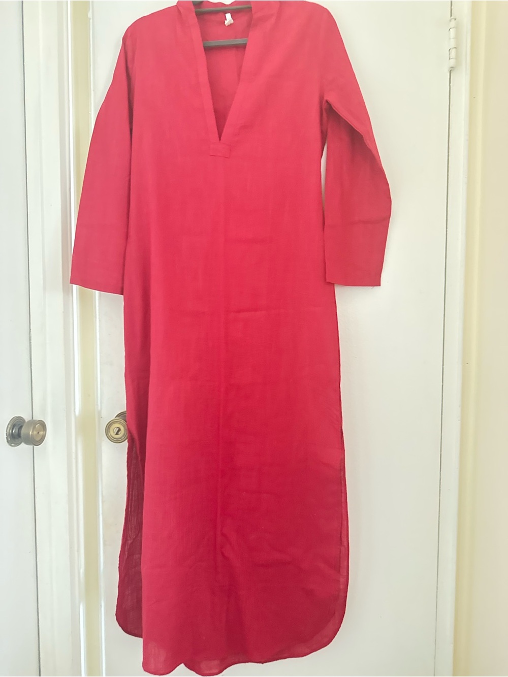 Red Long-Sleeve V-Neck Maxi Dress - Women's